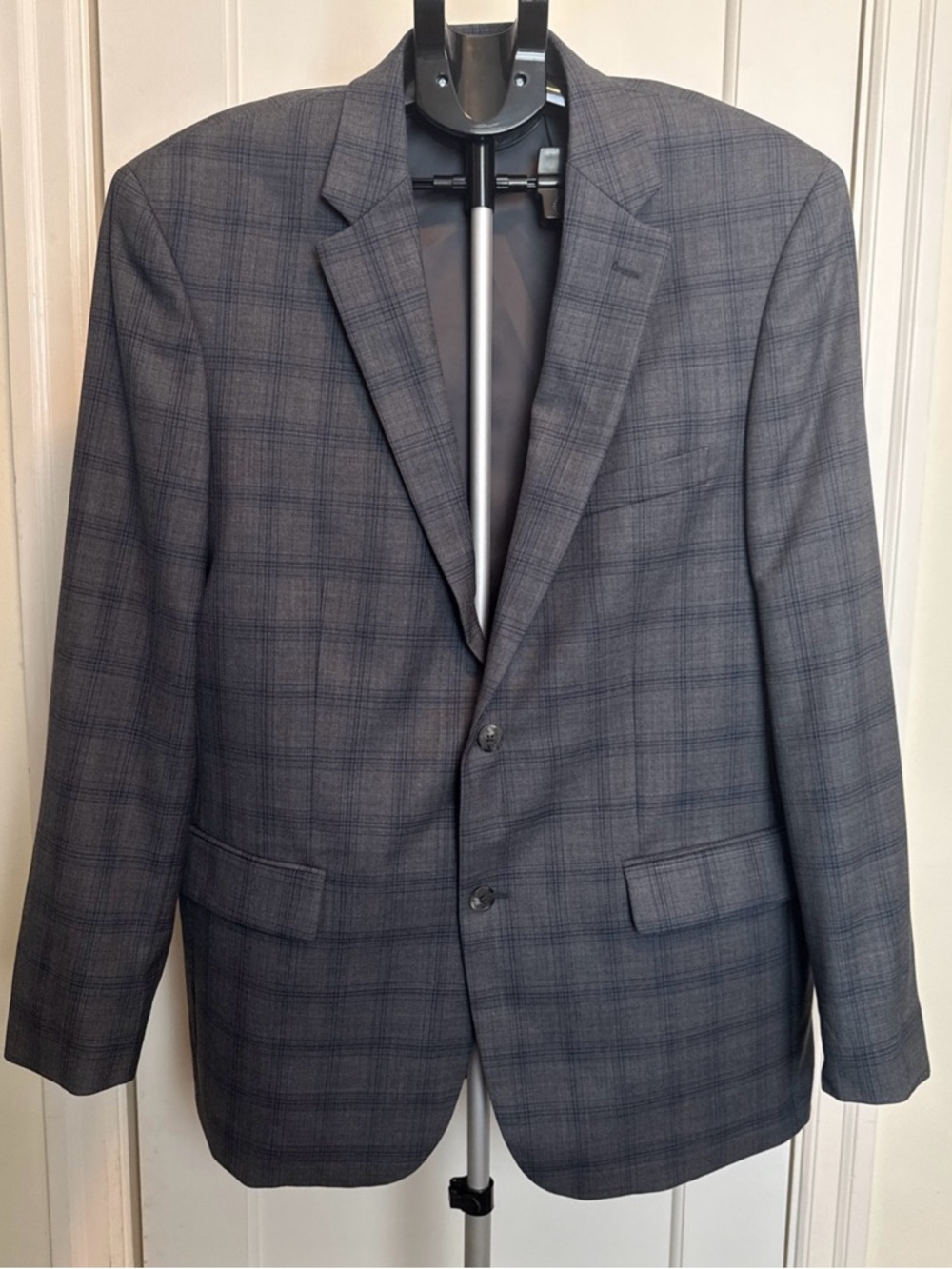 Jos A Bank Sport Coat Blazer Suit Jacket Mens 43L Wool Gray Plaid